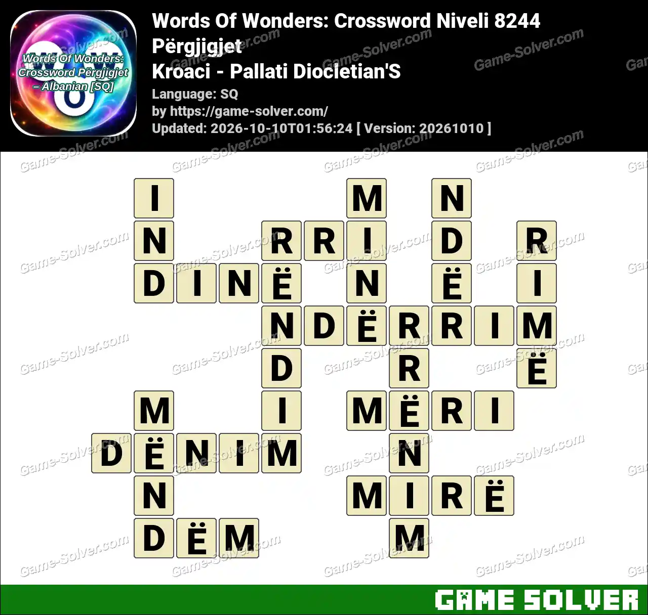 Words Of Wonders: Crossword Niveli 8244 Përgjigjet – Kroaci – Pallati Diocletian’S